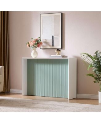 Wood Rectangular Console Table with Sculpted Ripple-Front Panel, Modern Entryway or Sofa Table for Living Room or Hallway