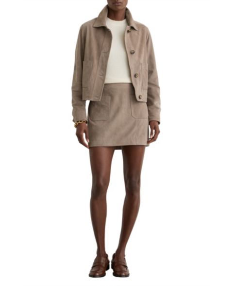 Женская юбка REISS Suede Patch-Pocket Mini, цвет: Нейтральный