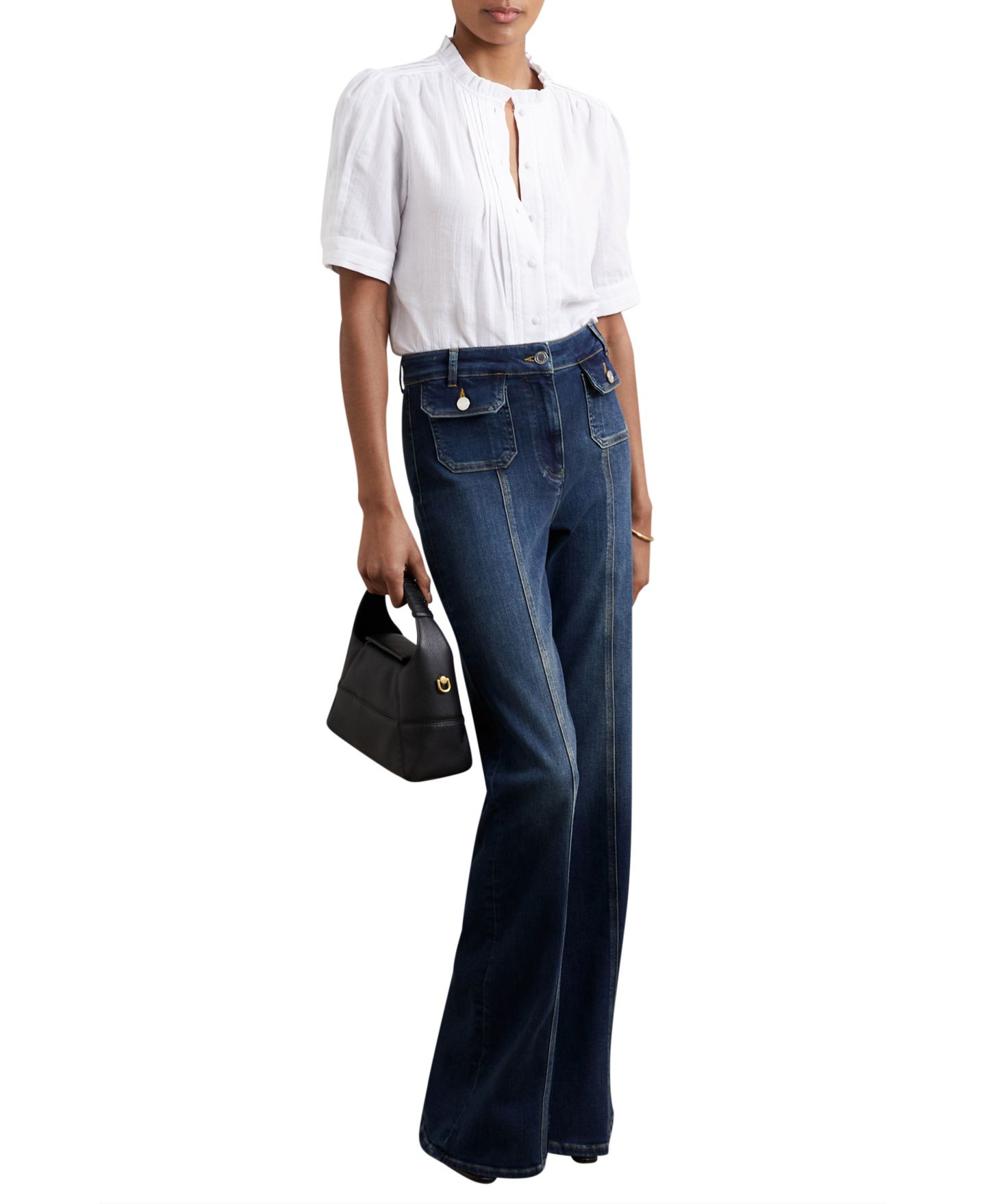 Женский топ REISS Cotton Cheesecloth Frill-Neck, цвет: Слоновая кость — фото 4