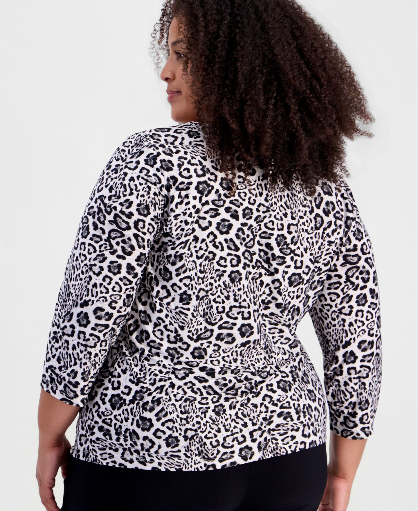 Женский топ JM Collection Plus Size Printed 3/4-Sleeve, цвет: Глубокий чёрный — фото 4