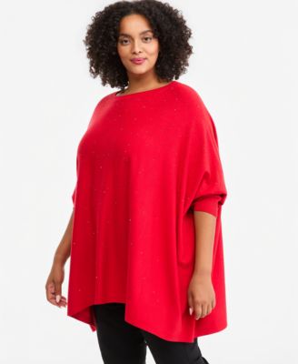 Plus Size Rhinestone Boatneck 3/4-Sleeve Poncho, Macy's Exclusive