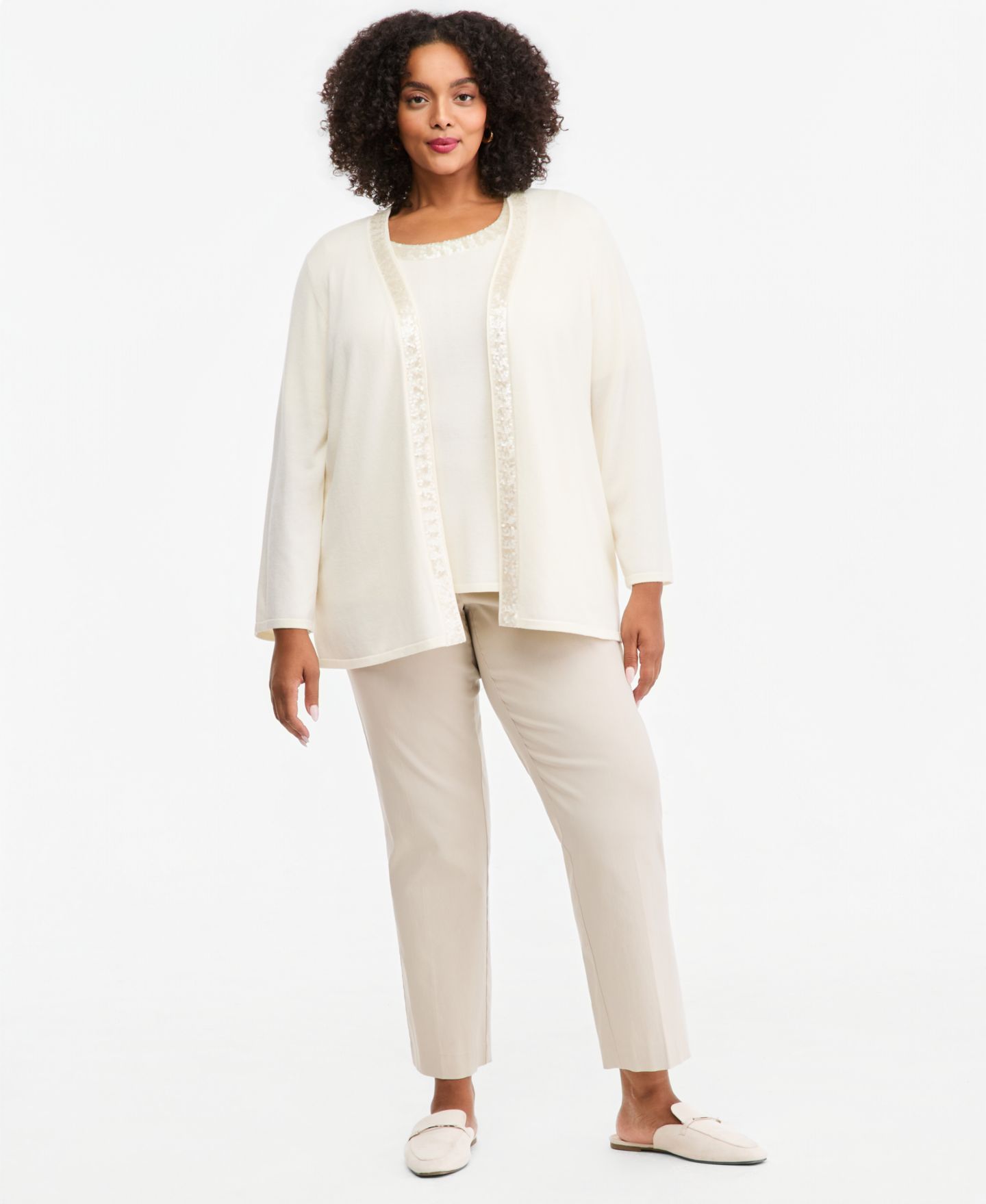 Женский свитер JM Collection Plus Size Sequin Short-Sleeve Scoop Neck, цвет: Яркая слоновая кость — фото 2