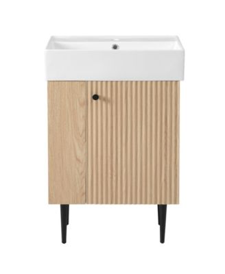 Wood Bathroom Vanity Combo Cabinet with Single Ceramic Sink Left Side Storage Cabinet for Bathroom Home Use