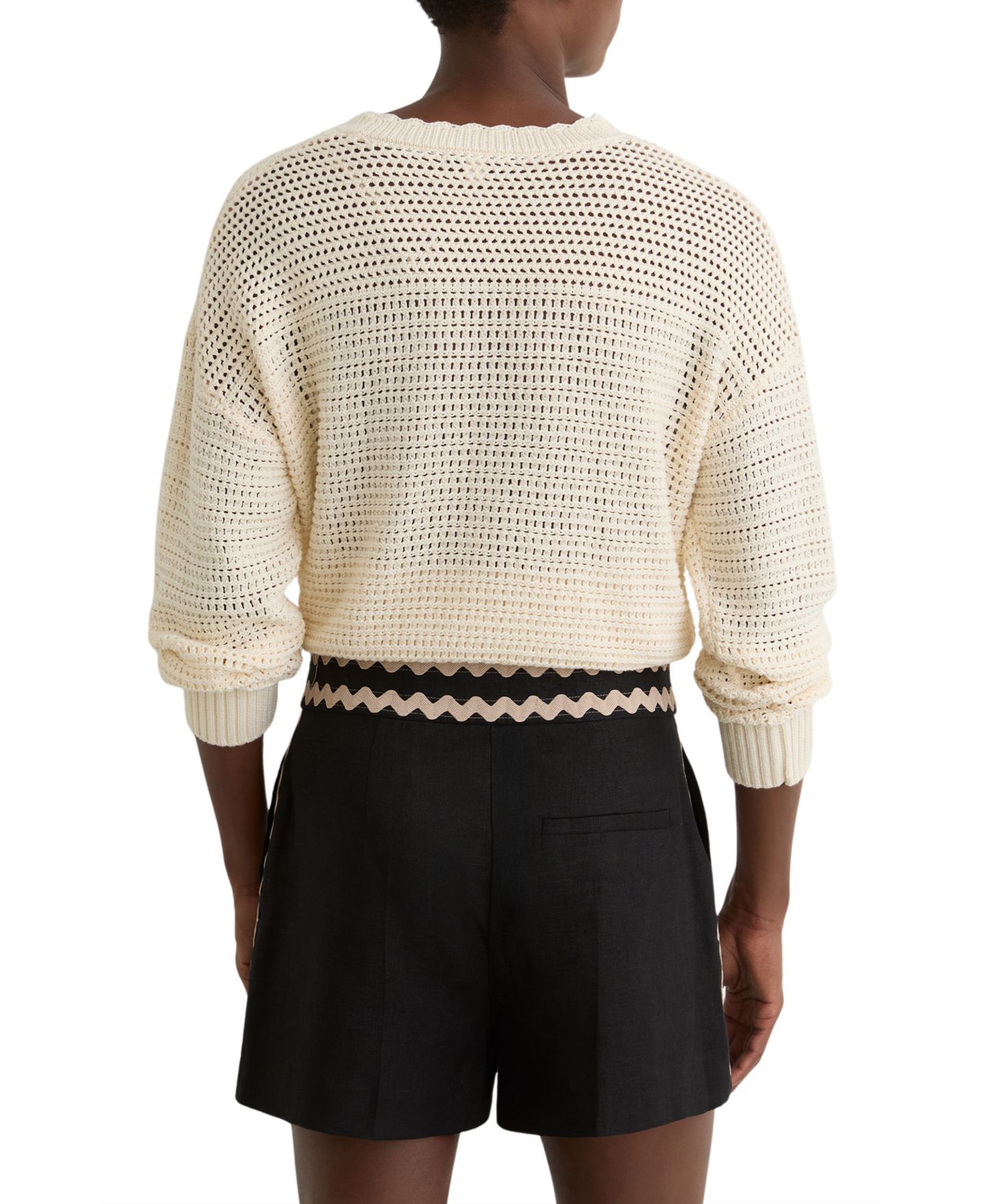 Женские шорты REISS Linen Wave-Trim, цвет: Чёрный — фото 3