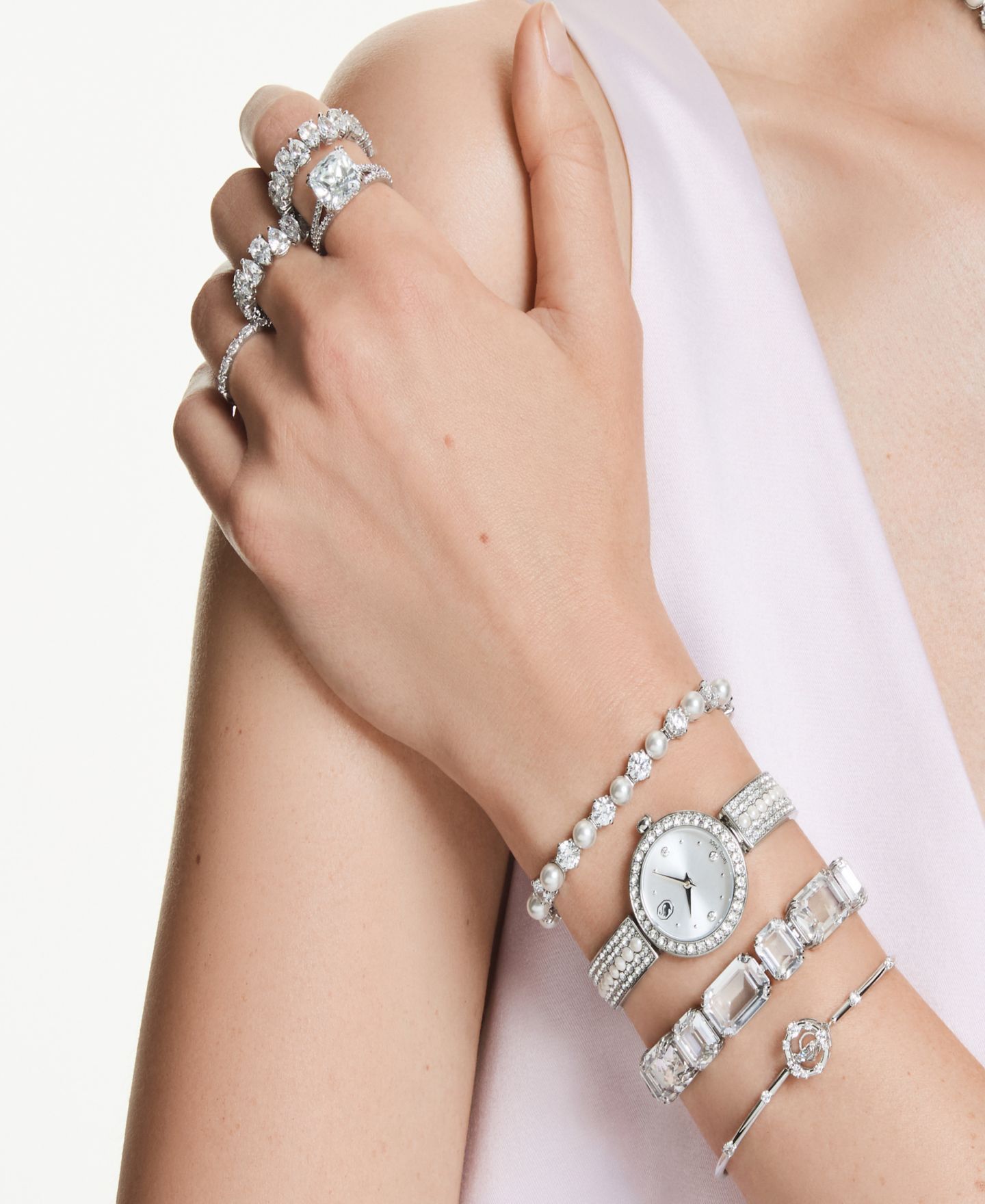 Женские часы Swarovski Matrix Imitation Pearl Swiss Made Crystal Bangle Bracelet Watch 26 x 26mm — фото 7