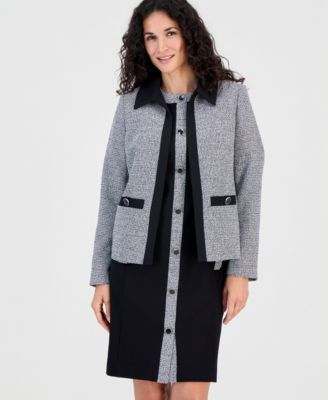 Petite Point Collar Tweed-Trim Blazer Jacket