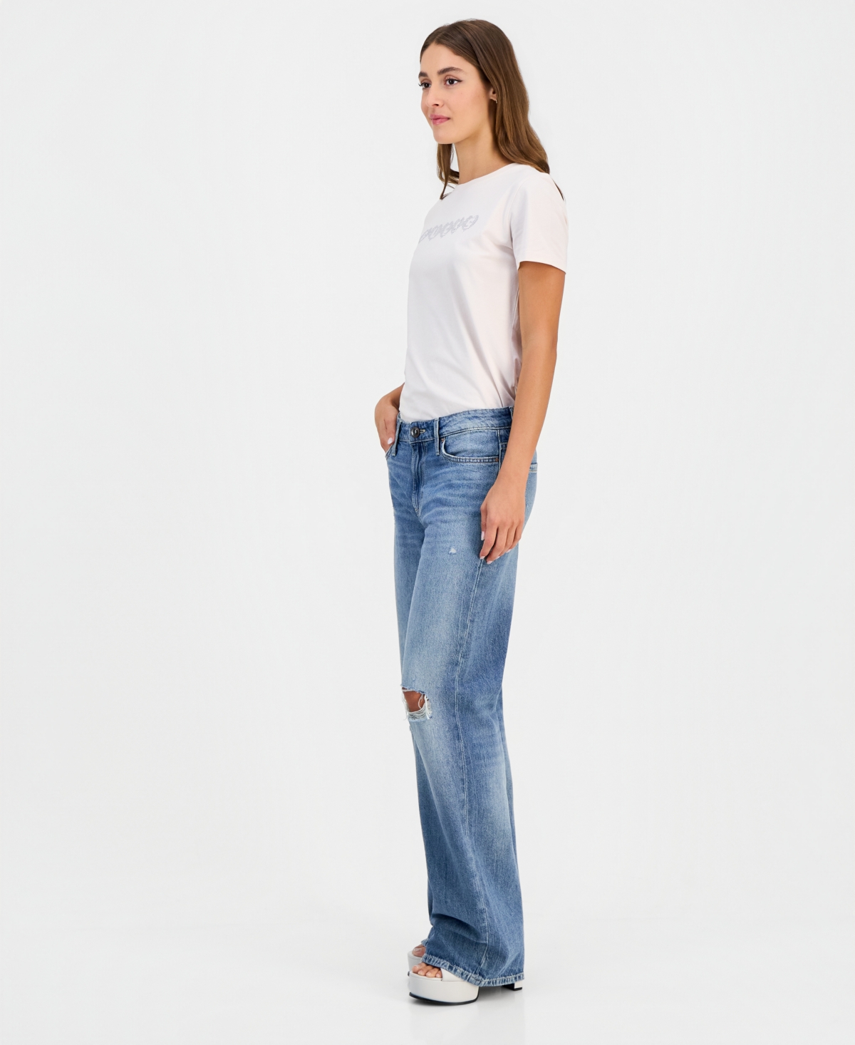 Guess Women's Mid Rise Slouchy-Fit Straight-Leg Jeans