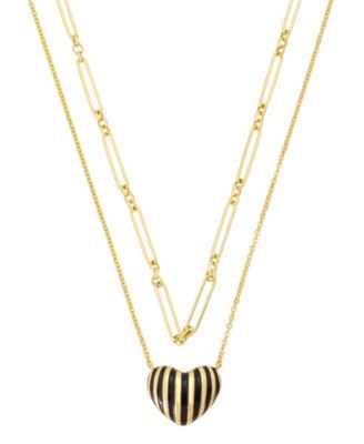 Gold-Tone Plated Enamel Stripe Heart Pendant Duo Necklace Set