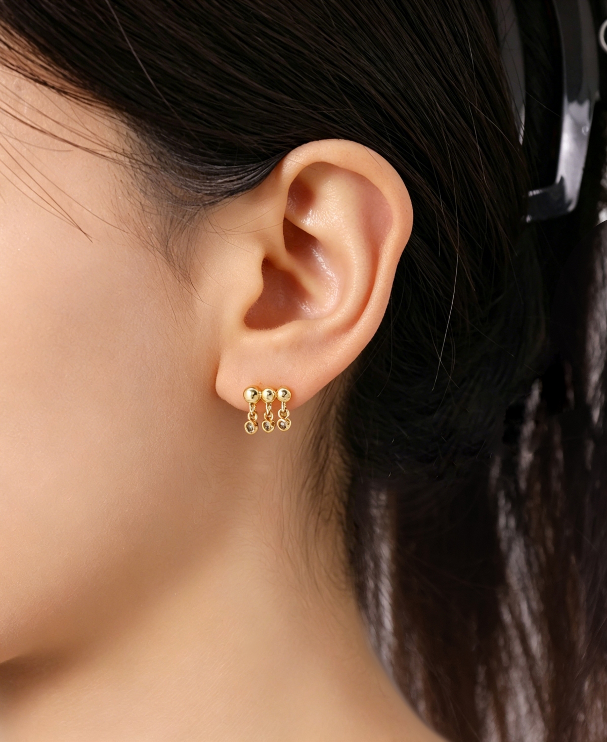 Unwritten Cubic Zirconia Gold-Tone Plated Stud and Hoop Earring Trio Set