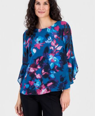 Women's Crewneck Ruffle-Sleeve Blouse