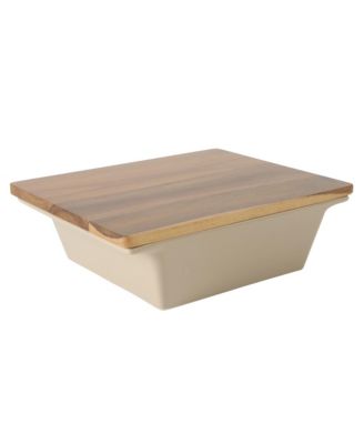Gibson  Home Elite 2.75-Quart 13.5" x 8.5" Stoneware Baking Dish with Acacia Wood Lid - Taupe Rectangular Oven Safe Baker