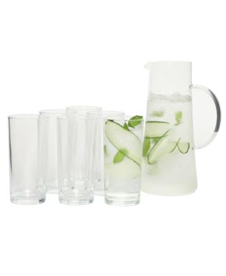 Boozy Brunch 7 Piece Glass Pitcher and Tumbler Set - 1.5L Pitcher with Six 13-14oz Tumblers, Everyday Beverage Set