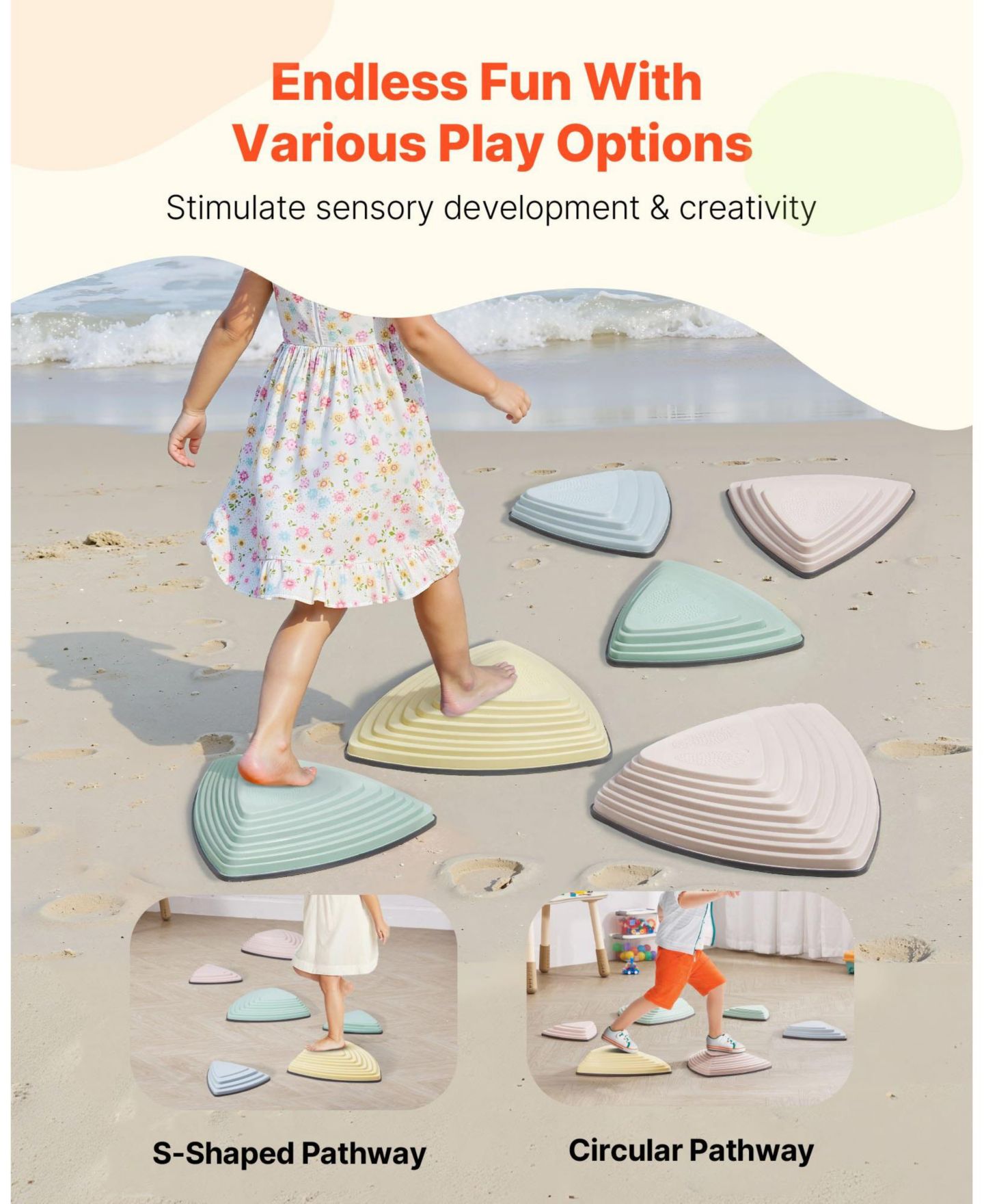 Детские игрушки Mecale Balance Stepping Stones for Kids, 6 Pieces Non-Slip Sensory Stones, 220 lbs Max, цвет: Серый — фото 4