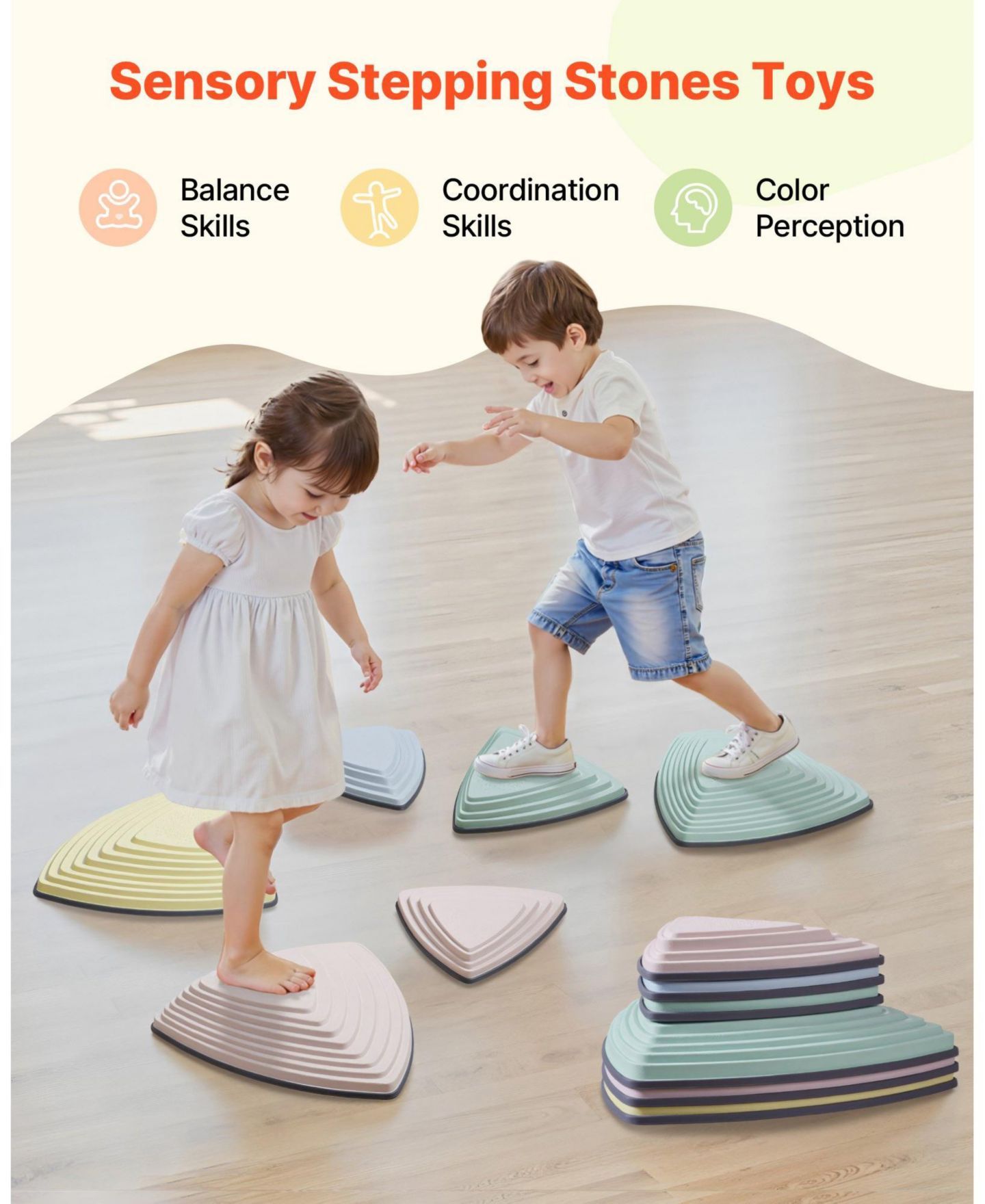 Детские игрушки Mecale Balance Stepping Stones for Kids, 6 Pieces Non-Slip Sensory Stones, 220 lbs Max, цвет: Серый — фото 5