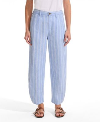 Petite Linen High Rise Pleated Barrel Leg Ankle Pants