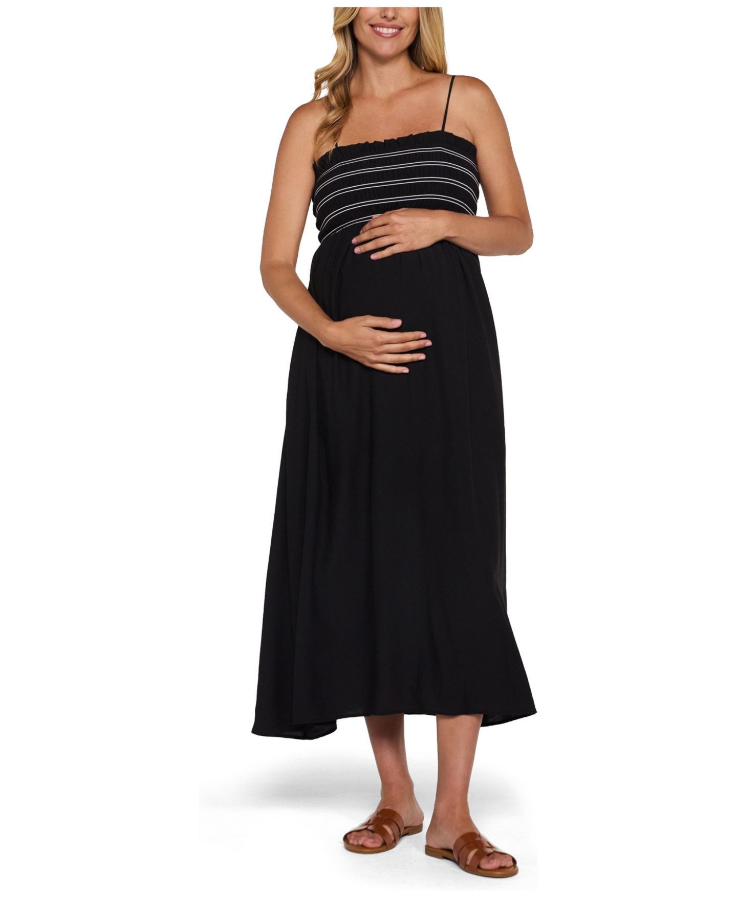 Женское платье Motherhood Maternity Motherhood Smocked Maxi With Removable Straps, цвет: Чёрный — фото 1