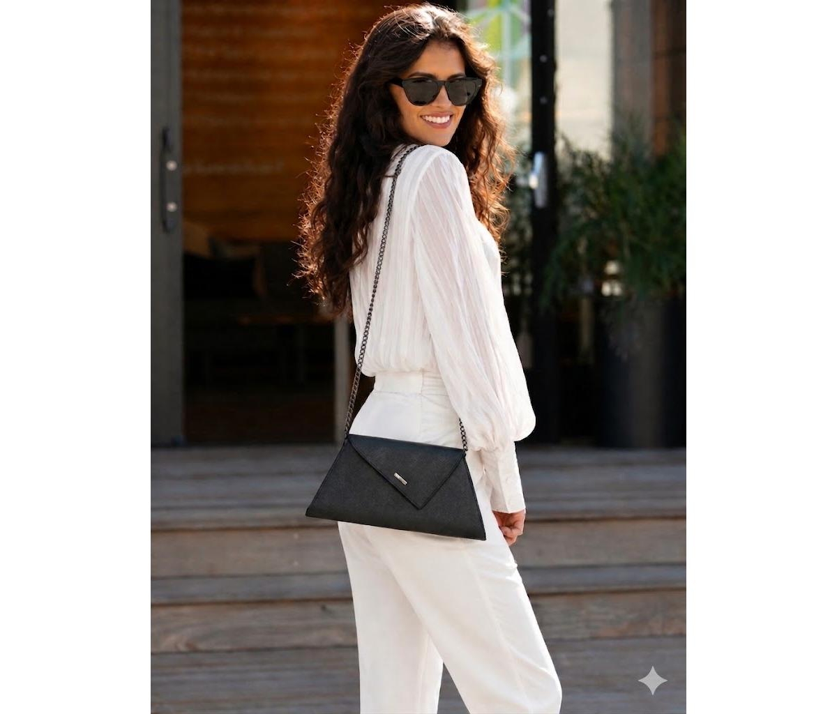 Susu Women's Saffiano Leather Envelope Clutch Purse Crossbody Evening Bag with Chain Strap Elegant Handbag