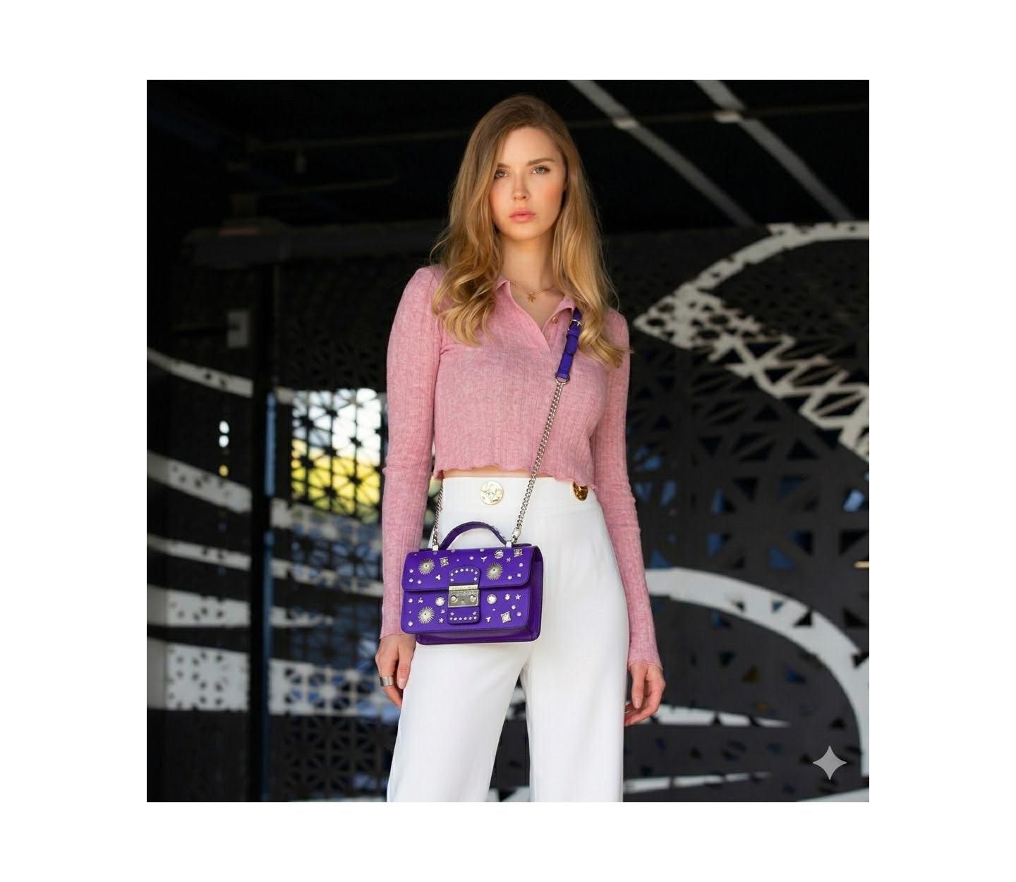 Женская сумка SUSU Royal Leather Studded Mini Crossbody Bag Structured Top Handle Satchel with Buckle Closure, цвет: Королевский синий / Кобальтовый синий — фото 2