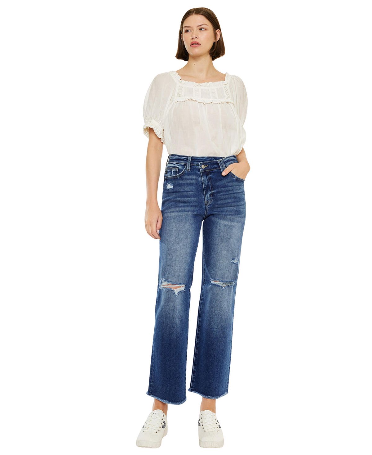 KanCan Essential Women's Mollie High Rise Criss Cross Straight Jeans view 4 — MAYCSS fashion products