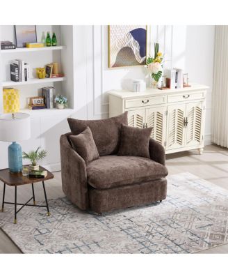 360degree(s) Swivel Oversized Armchair with 3 Pillows, Modern Brown Sofa Chair