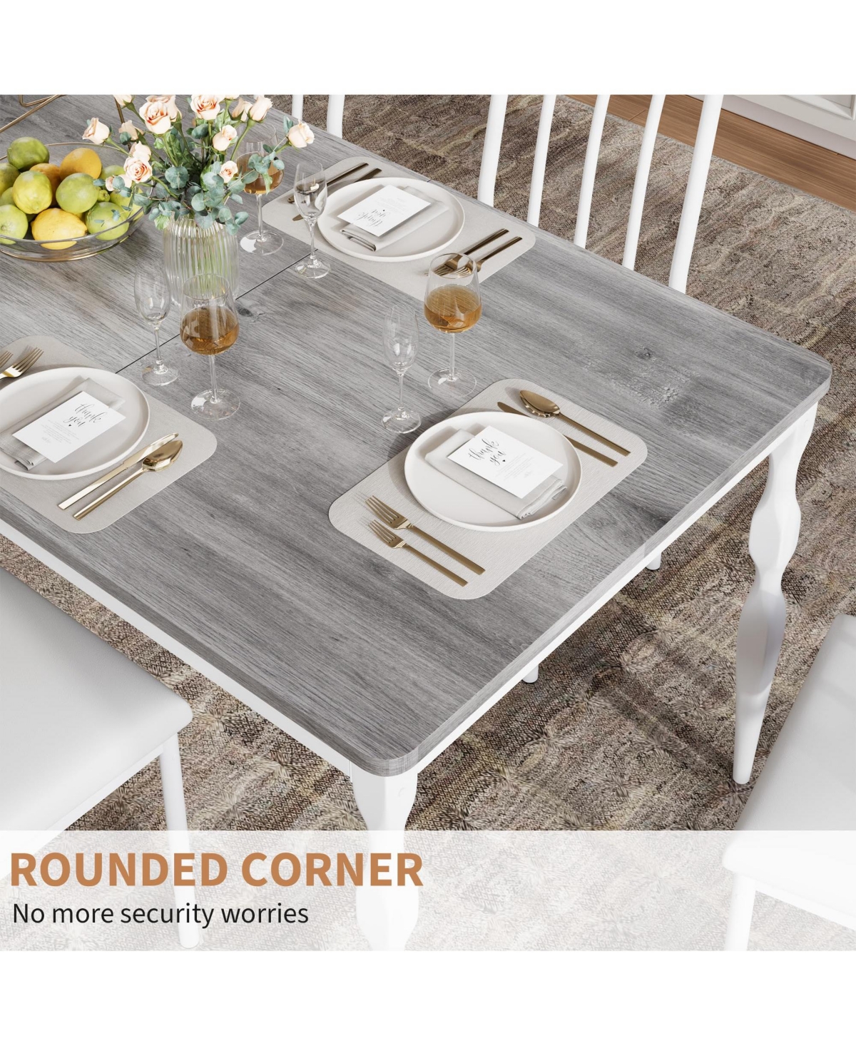 gaomon Dining Room Table 6, 70.9'' Mid Century Kitchen Table Furniture with Metal Frame Heavy Duty Legs