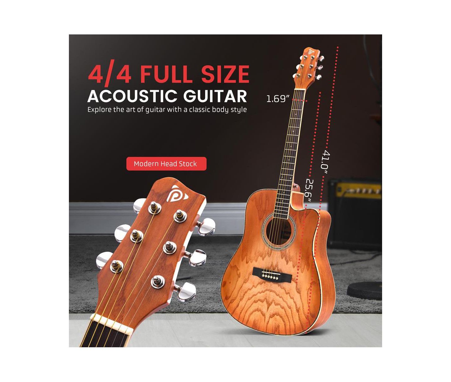 Детская игрушка Pyle 41 Steel Strings Acoustic Guitar for Beginner and Adults, цвет: Коричневый — фото 3