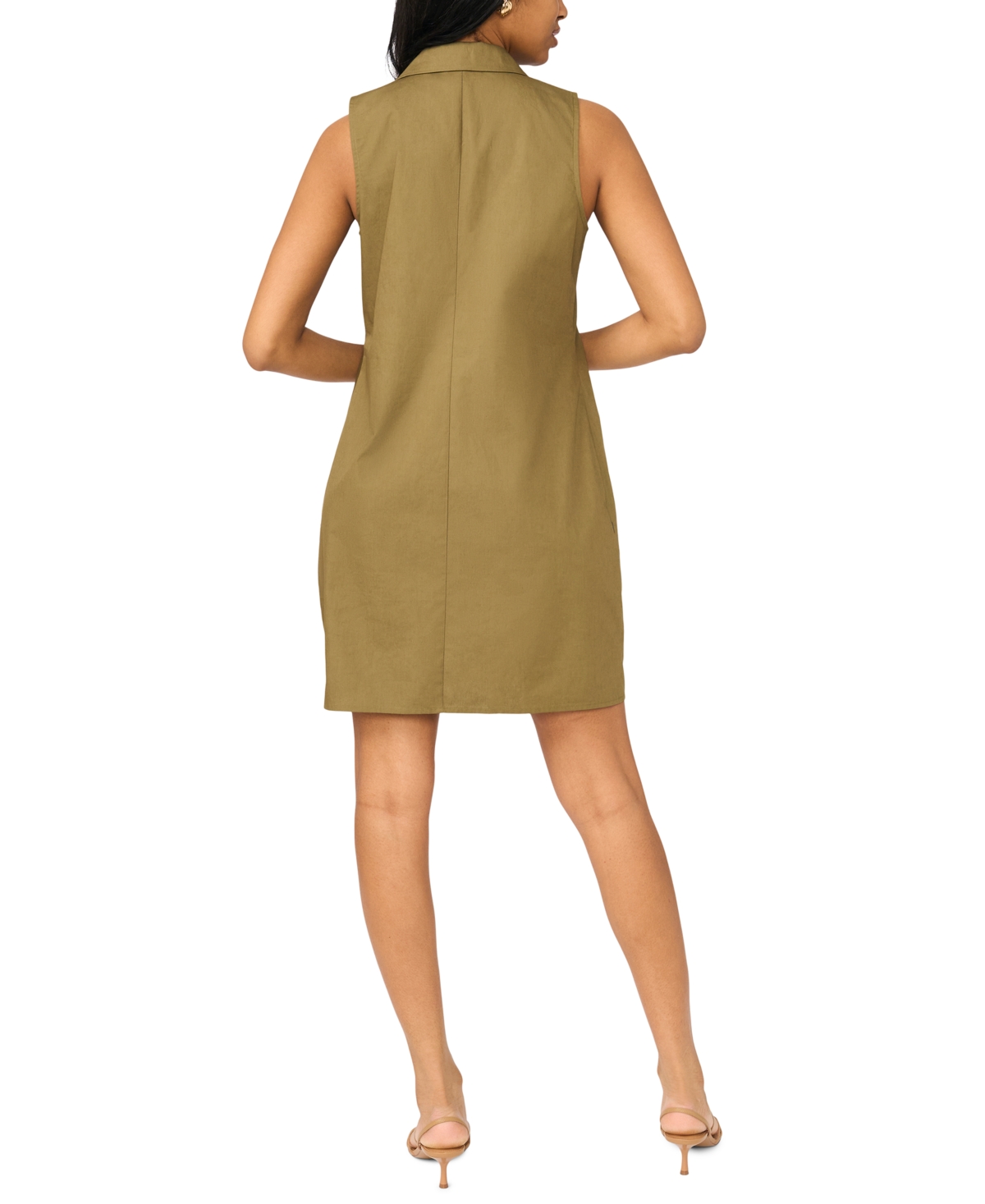 Msk Petite Sleeveless Collared Front Flap Pocket Shift Dress