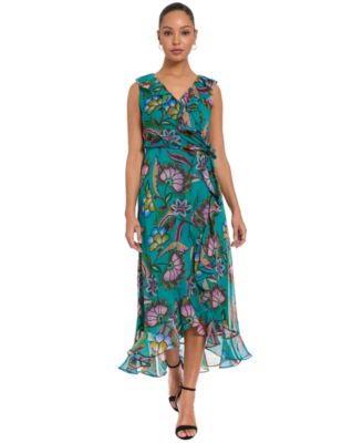 Petite Ruffle Trim Surplice Neck High-Low Dress