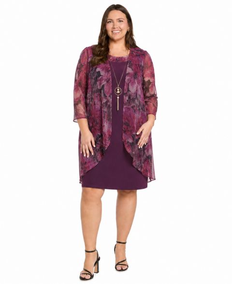 Женские платья R & M Richards Plus Size Waterfall Scoop Neck Dress & Jacket, 2-Piece Set, цвет: Шелковичный