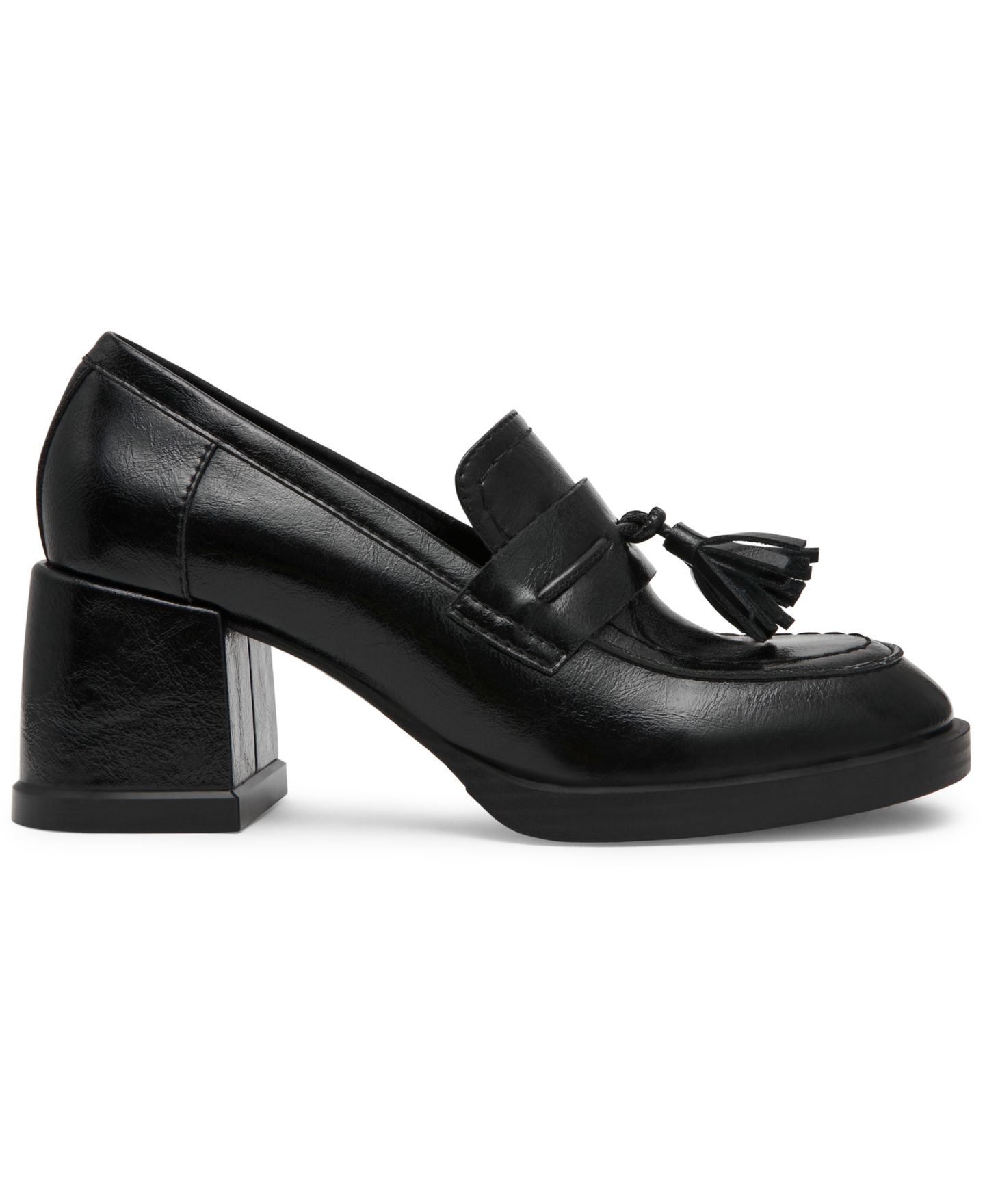 Женские туфли Steve Madden Bettie Block Heel Tassel Loafer Pumps, цвет: Чёрный кожаный — фото 2