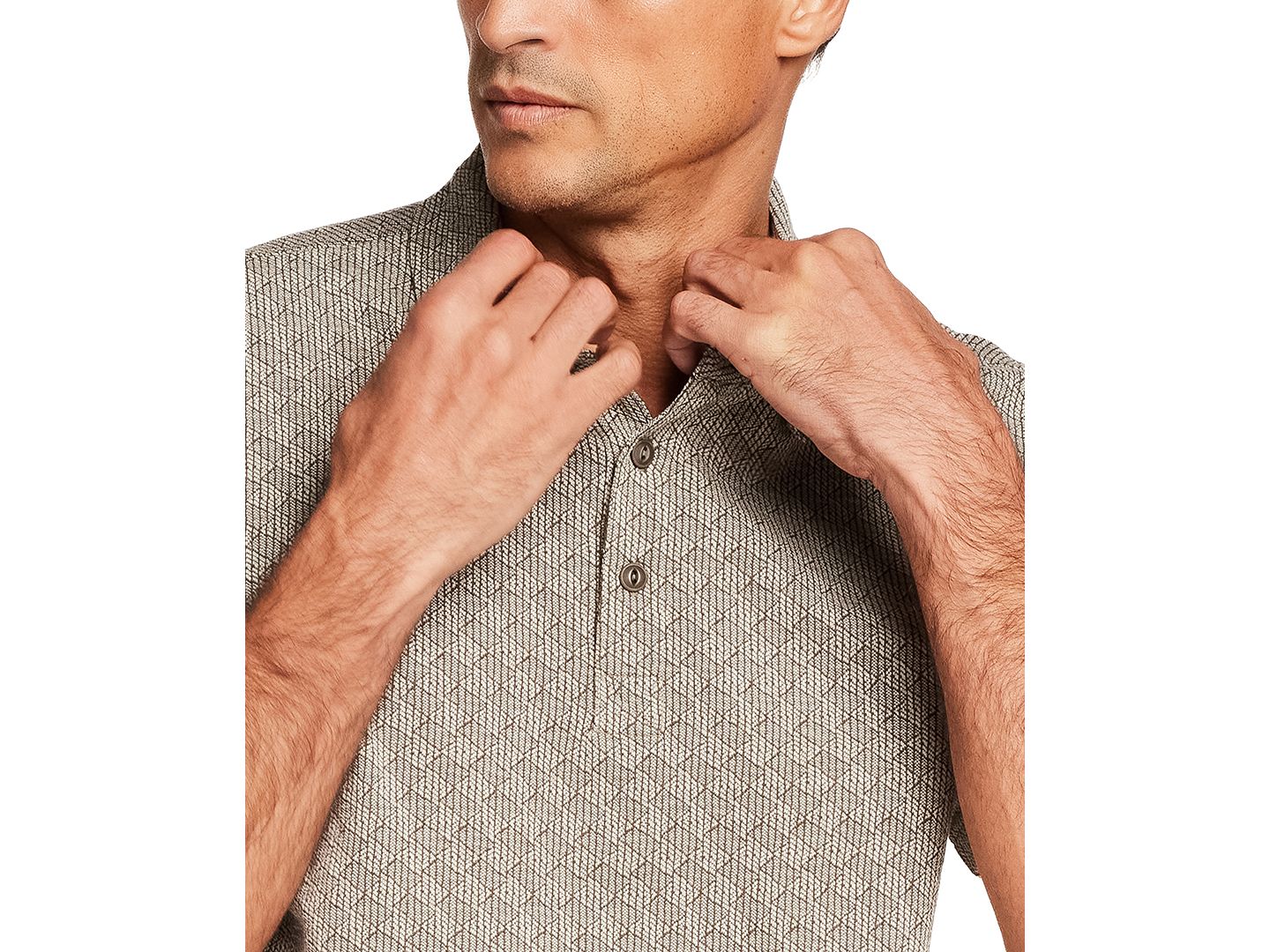 Мужское поло Weatherproof Vintage Short-Sleeve Diamond Jaquard Polo Shirt, цвет: Бежевый — фото 3
