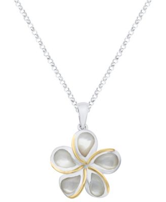 White Mother of Pearl Plumeria Pendant Necklace in Sterling Silver