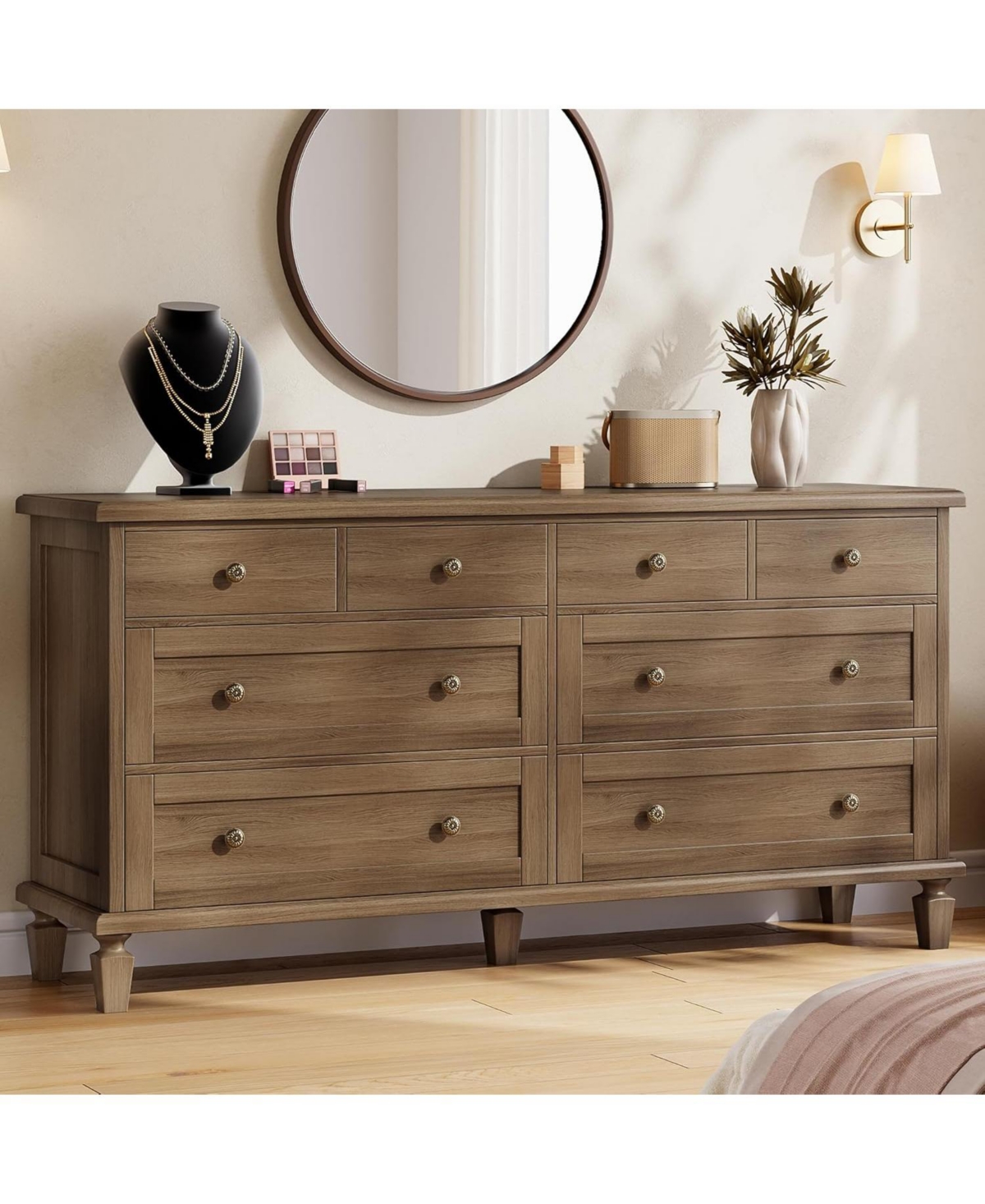 gaomon Vintage 8 Drawer Wood Dresser with Tapered Legs, Wide Chest for Bedroom, Living Room
