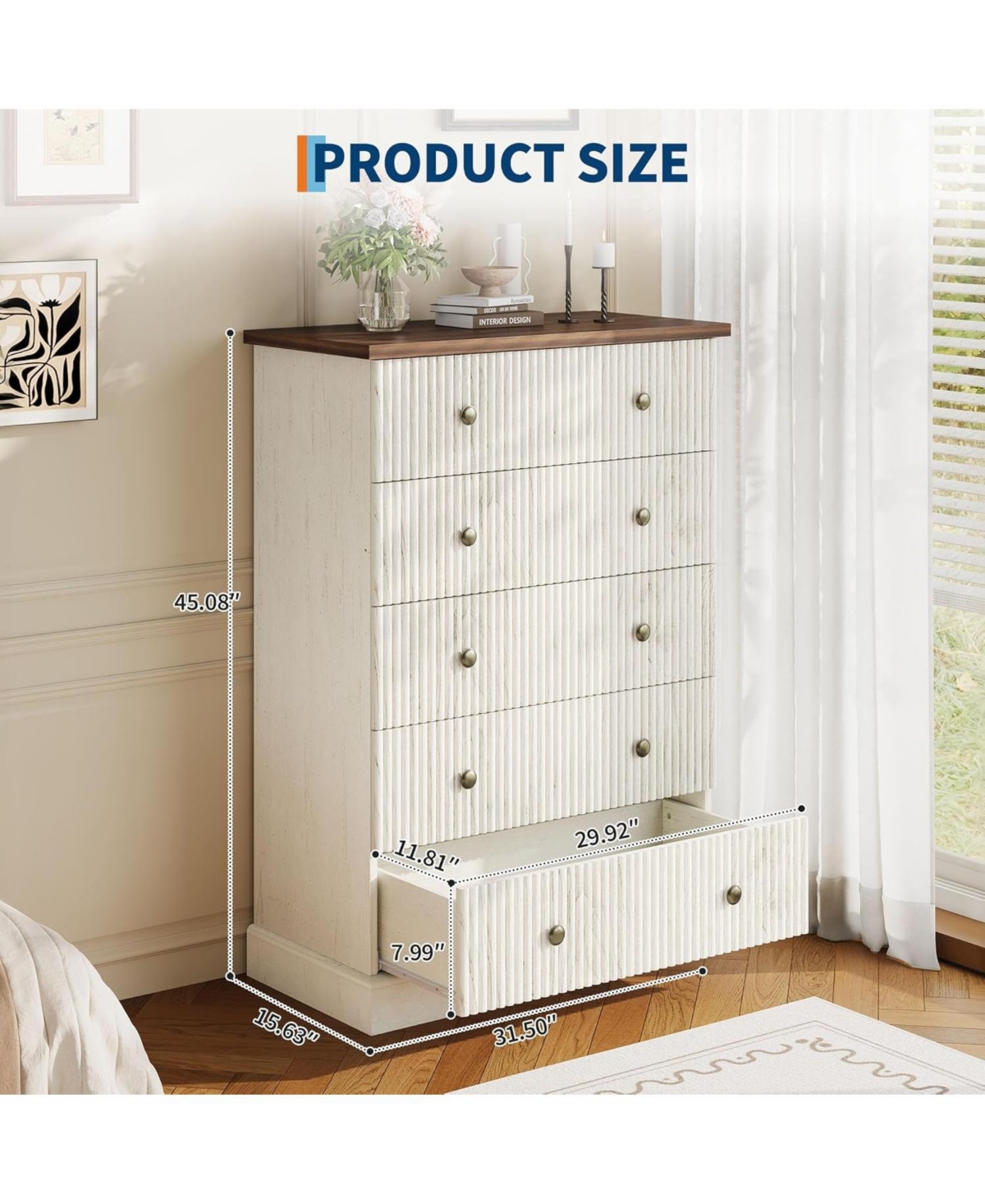 gaomon 5 Drawer Tall Wood Dresser with Metal Handles, Space-Saving Storage for Apartment