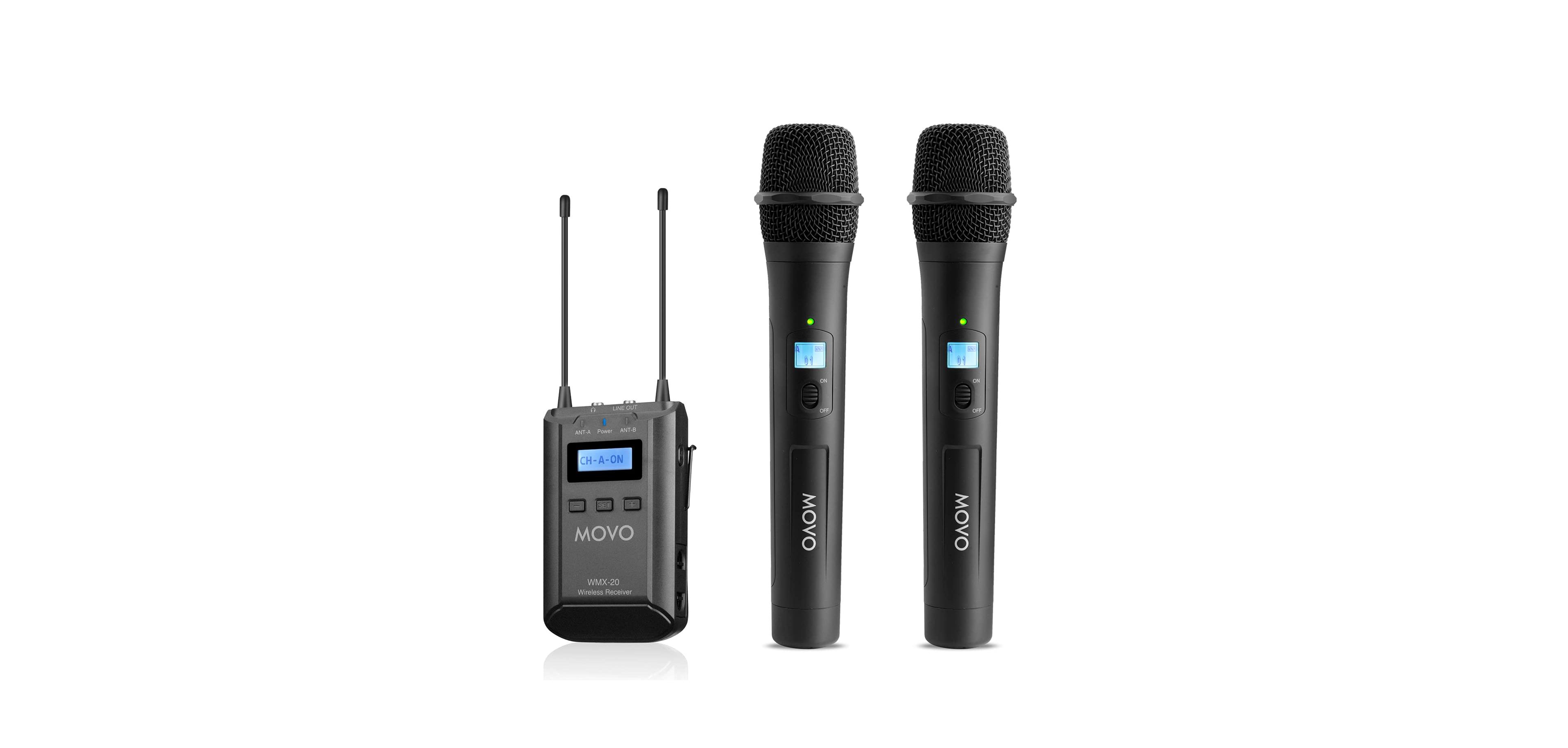 Movo 48-Channel Uhf Wireless Microphone System with 2 Wireless Microphones and Receiver
