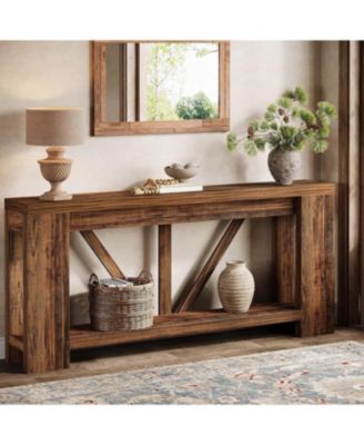 70.9-Inch Extra Long Console Table, 2-Tier Farmhouse Sofa Table Behind Couch, Large Engineered Wood Entry Console