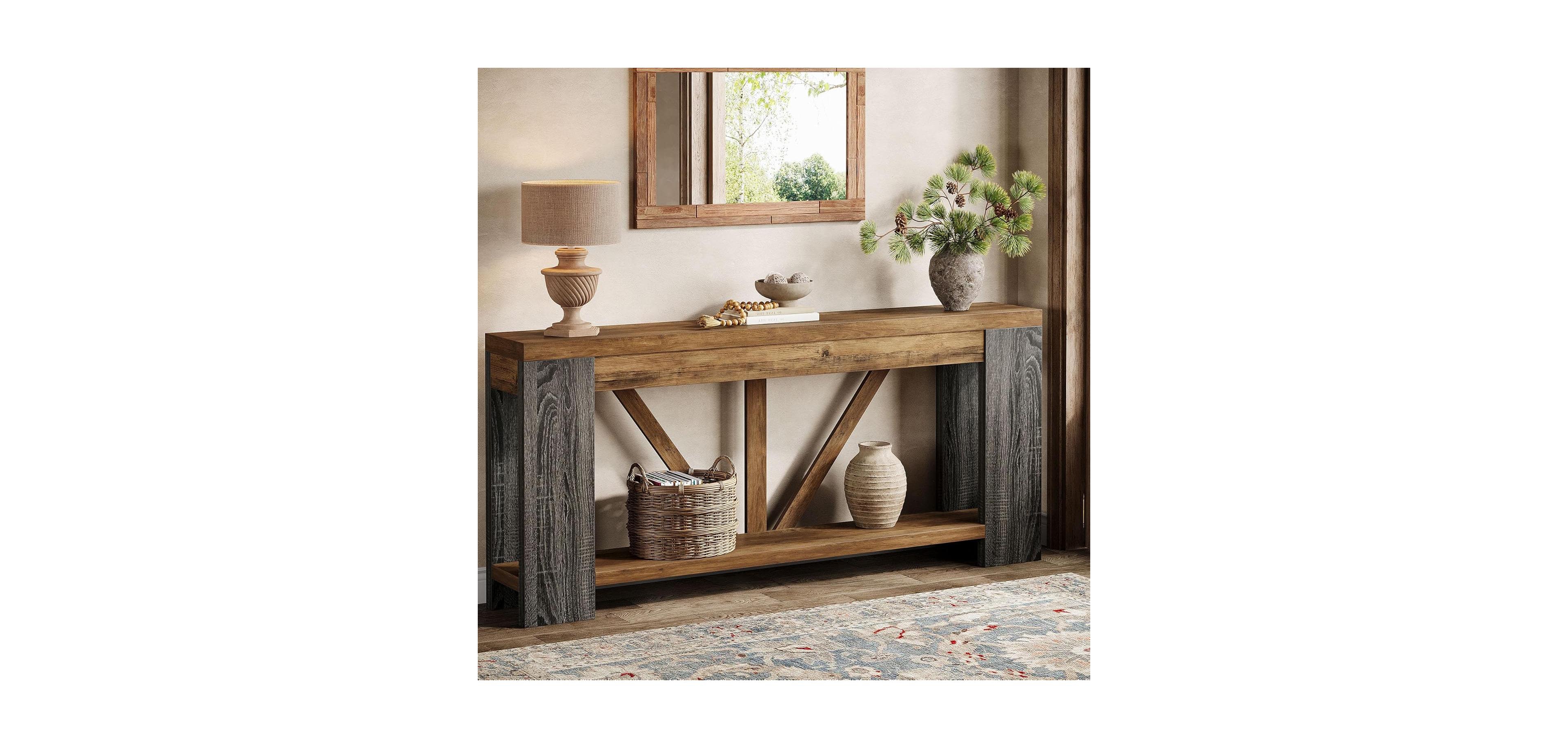 Tribesigns 70.9-Inch Extra Long Console Table, 2-Tier Farmhouse Sofa Table Behind Couch, Large Engineered Wood Entry
