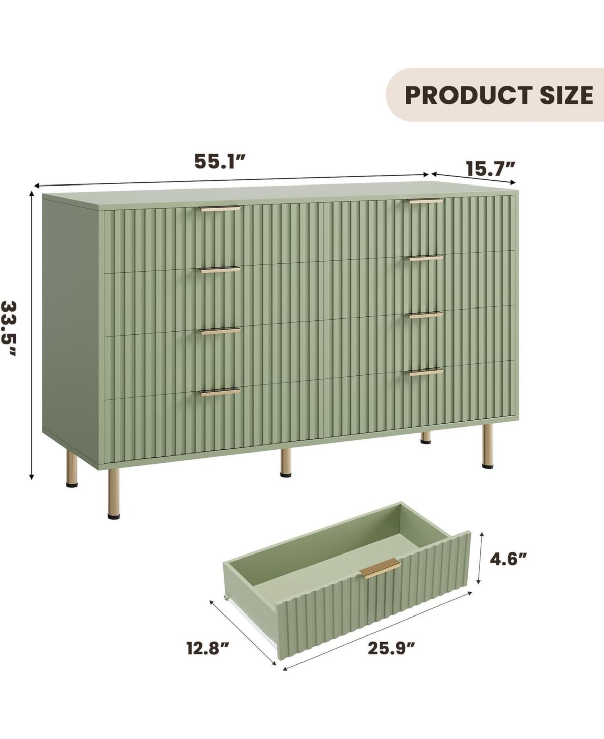 gaomon 8 Drawer Fluted Wood Dresser with Legs, Wide Chest for Bedroom