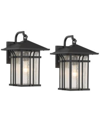 Syon Mission Outdoor Wall Light Fixtures Set of 2 Painted Bronze Lantern Clear Seeded Glass for Post Exterior Barn