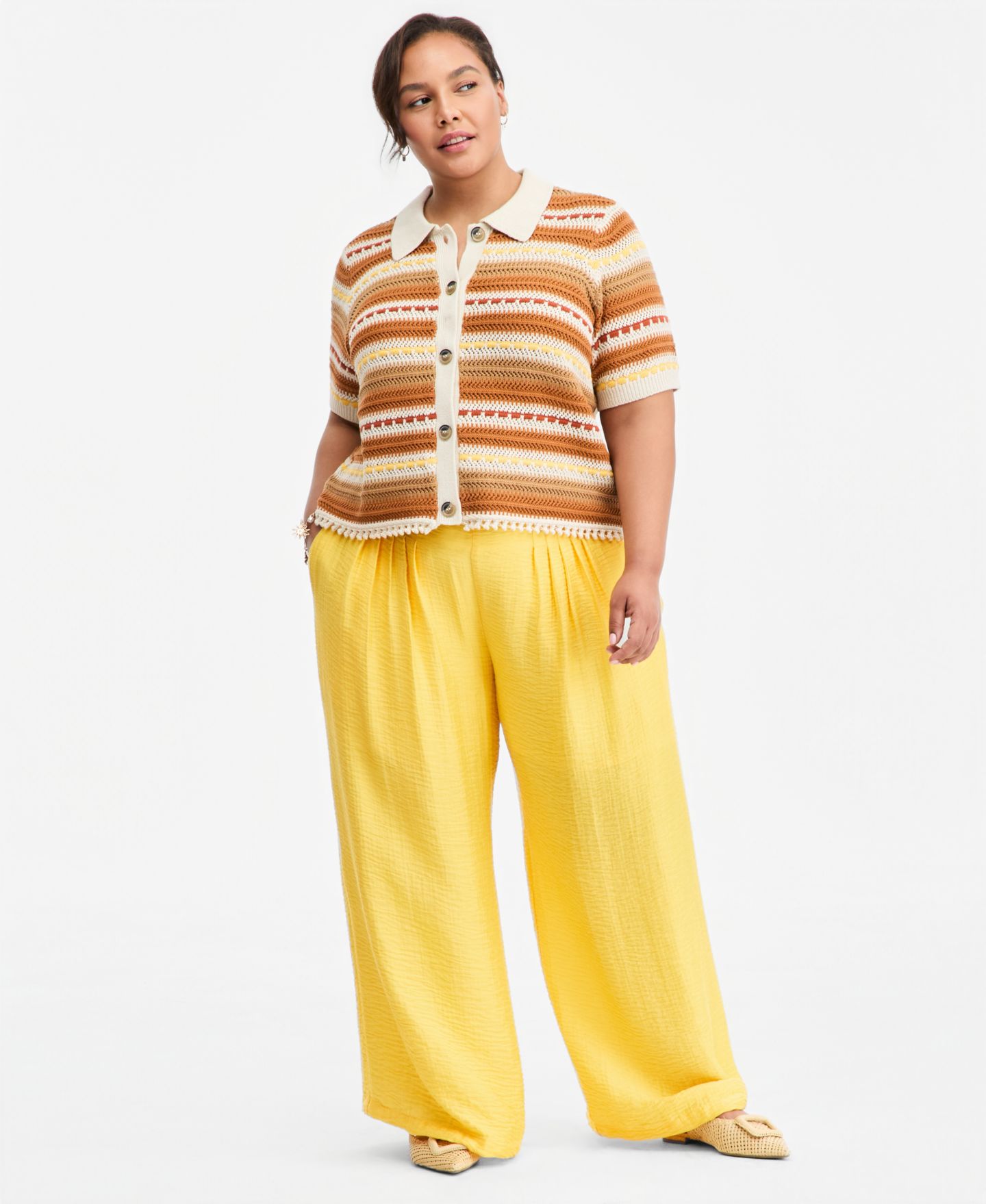 Женский кардиган On 34th Trendy Plus Size Textured Stripe Collared, цвет: Слоновая кость — фото 3