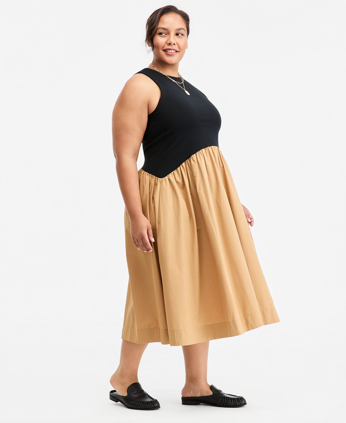 On 34th Women's Curved-Waist Mixed-Media Midi Dress, Macy's Exclusive view 5 — MAYCSS fashion products