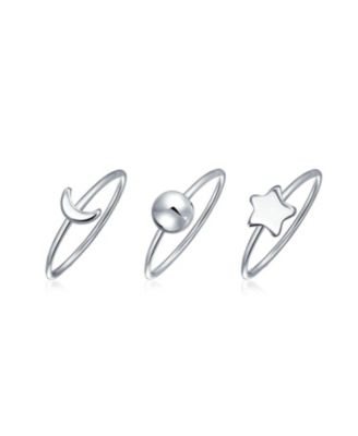 Bling Jewelry Set of 3 Minimalist Celestial Silver Sun Moon Star Stacking Bands Ring Set - Silver