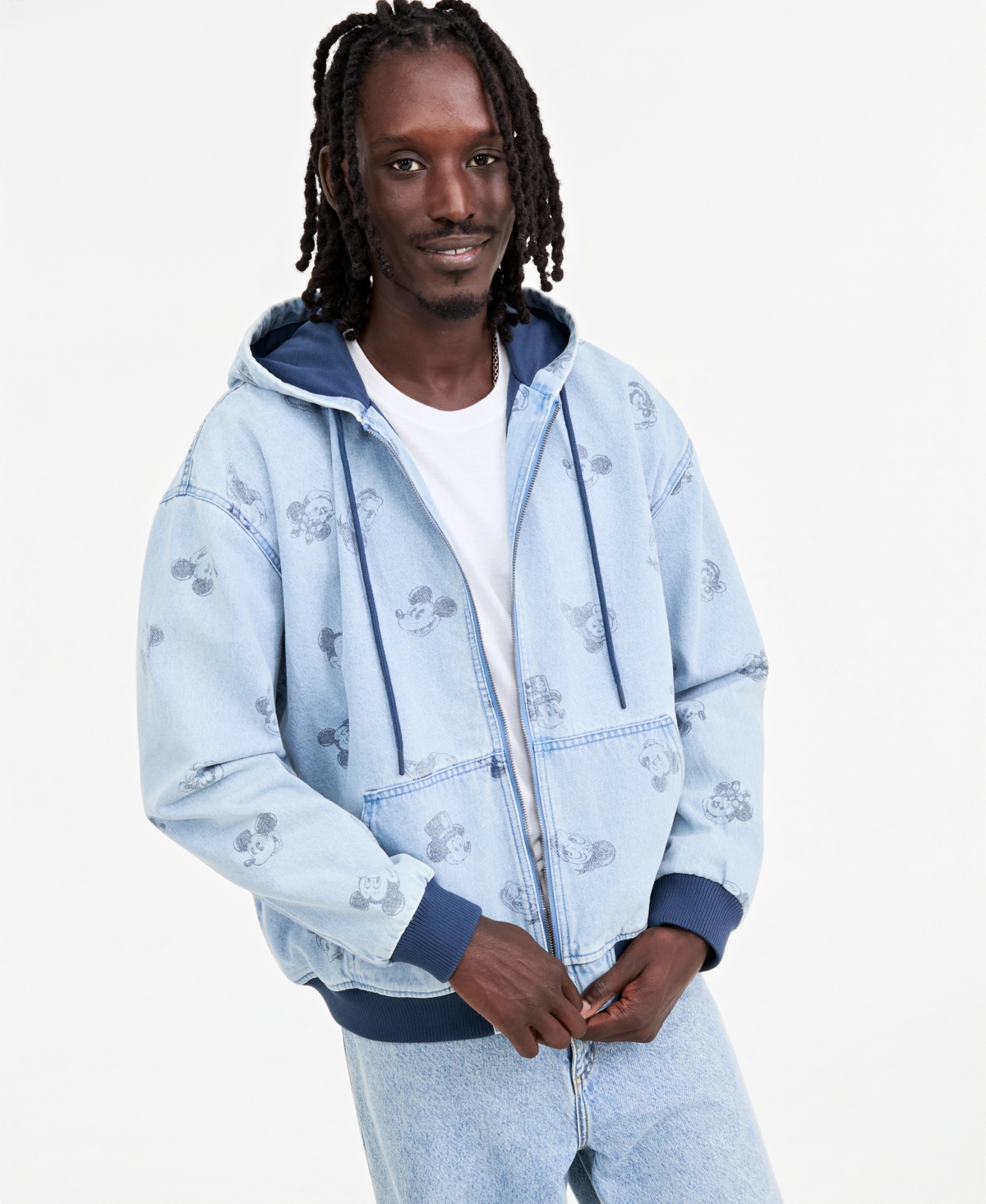 Disney | Macy's Men's & Women's Mickey Friends Printed Denim Zip-Front Hoodie, Exclusive