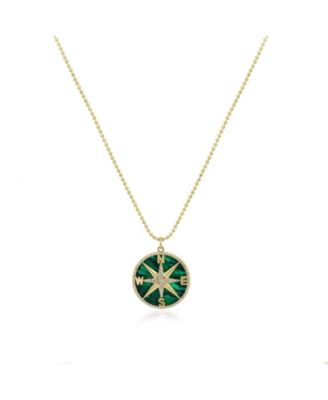 Malachite CZ Compass Necklace 14K Gold Plated