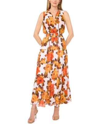 Women's V-Neck Smocked Waist Tiered Maxi Dress