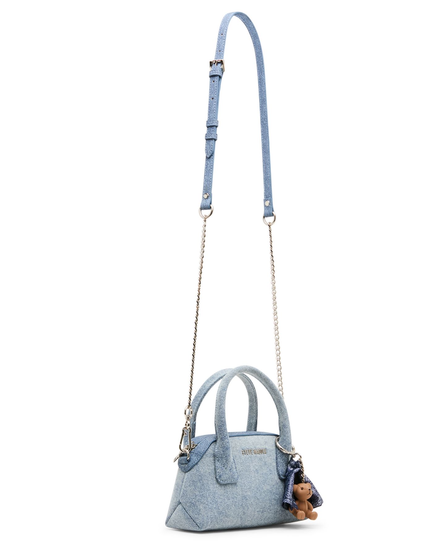 Женская сумка Steve Madden Melodie Small East and West with Scarf Satchel Handbag, цвет: Джинсовый — фото 3