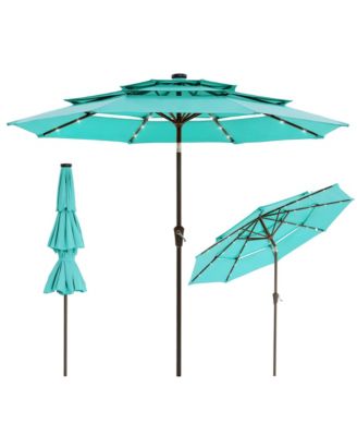 9ft Patio Umbrella with 24 LED Lights, Vented Canopy, Crank & Tilt System, 8-Rib Design for Backyard, Garden, Deck & Poolside