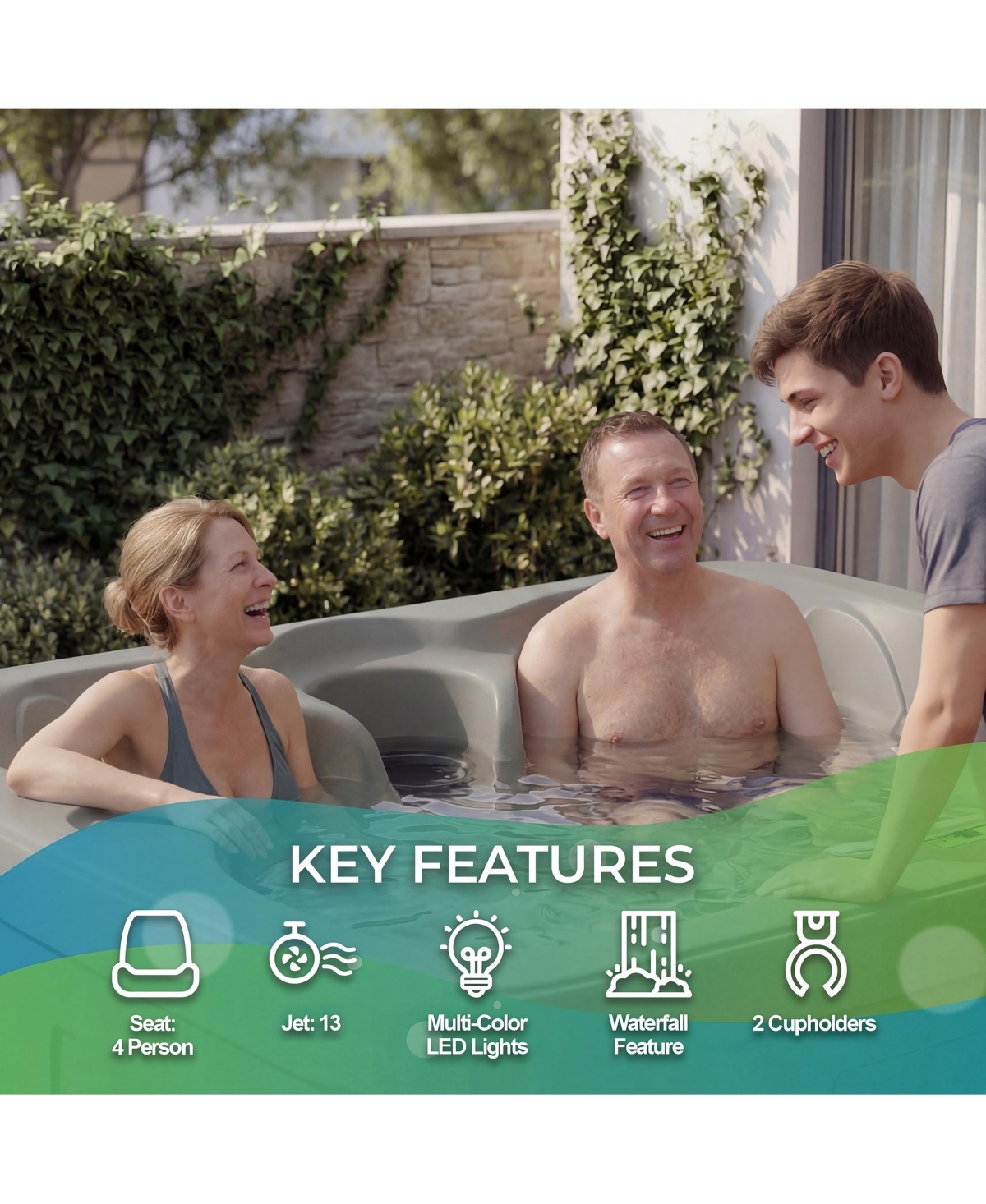 LifeSmart LS100 Taupe 4 Person Plug and Play Square Hot Tub Spa with Black Cover