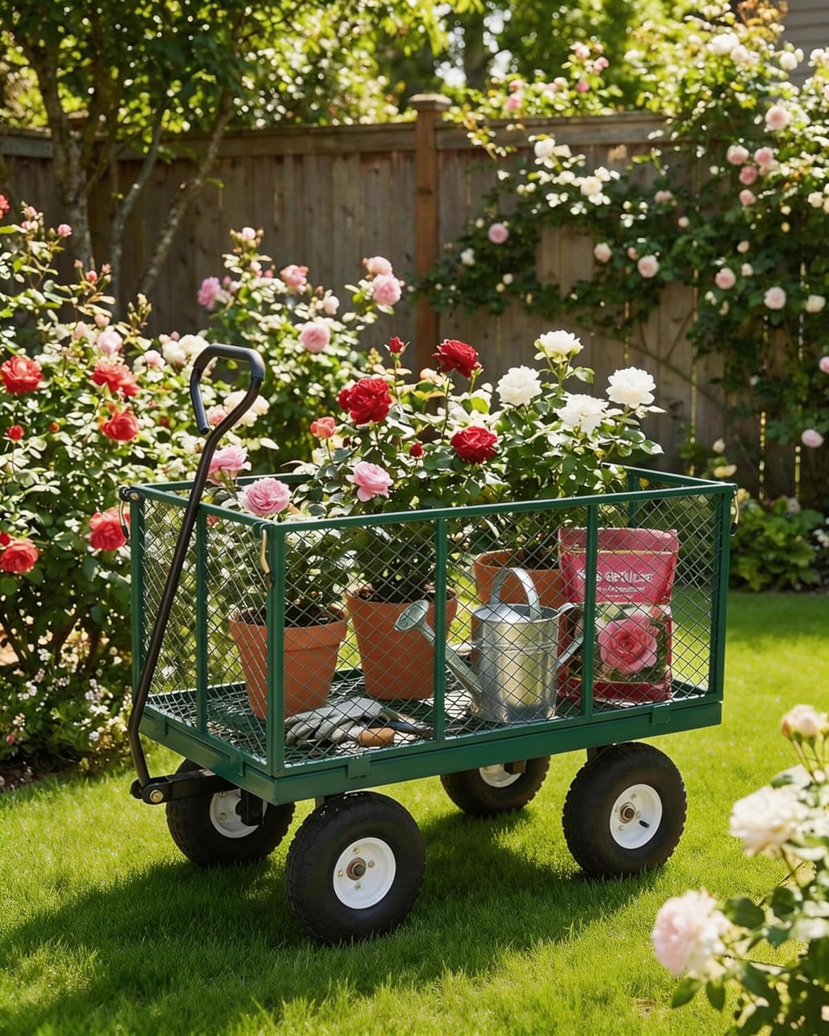 gaomon 1000 lbs Heavy Duty Steel Garden Cart with Removable Mesh Sides 13in All-Terrain Pneumatic Tires Utility Wagon with 180 Rotating