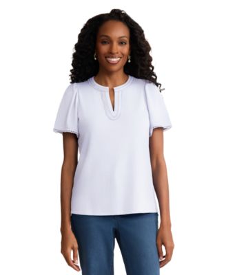 Petite Short-Sleeve Split Neck Top